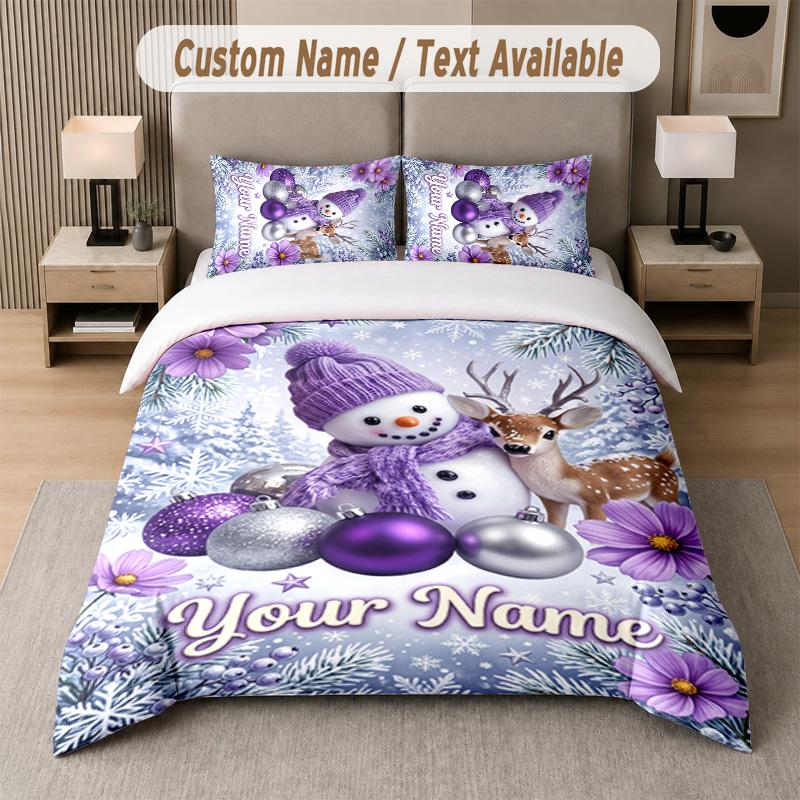 Winter Snow Theme Custom Text Or Name 3Pcs Bedding Set 1 Flat Sheet & 2 Pillowcases Personalized Home Bedding
