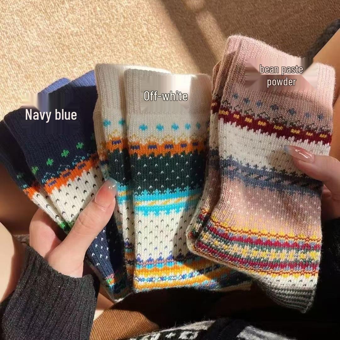 

Женские модные носки до середины икры в стиле Fair Isle - Ретро, Удобные, Универсальные, Студенческий стиль, Дофаминовые цвета Ivory