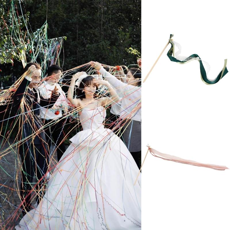 Wedding Ribbon Stick with Bells Party Streamers Fairys Stick Wand Ribbon Tassels Wands Holiday Celebration Supplies