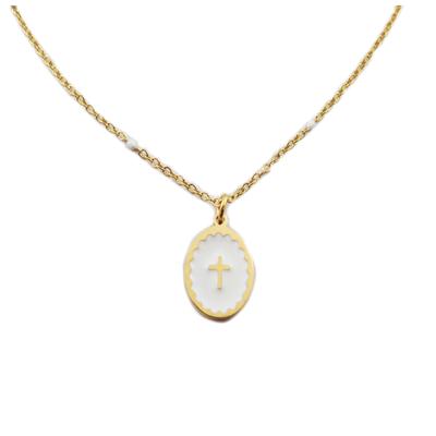 [R0191] - Designer-Halskette aus Weißgold 'Kreuz' aus Stahl - 15 x 10 mm