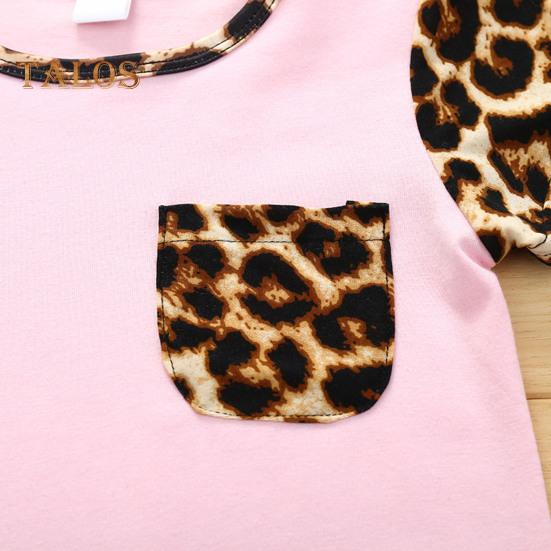 2Pcs Leopard Print Outfit for Baby Girl Summer Short Sleeve Pocket Round Neck Top Shorts Cute Sisters Matching Suit for Daily Wear Photography Parties