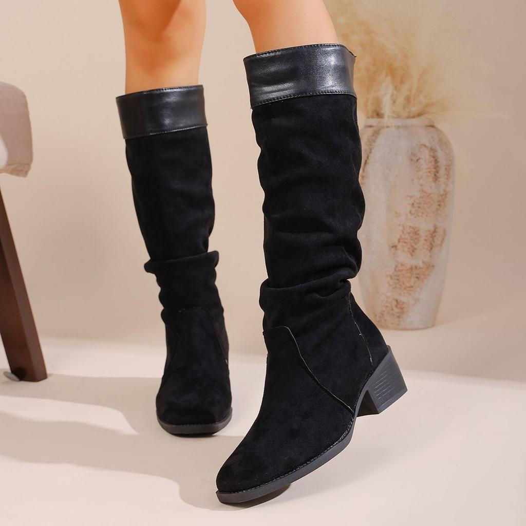 Fashion versatile leopard print Martin boots tall boots autumn and winter new retro round head thick heel boots children