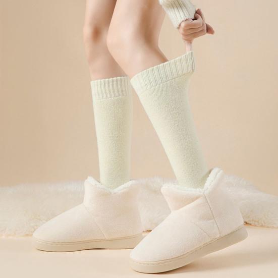 1 Pair Women Winter Socks Thickened Plush Knee Length Long-tube High Elasticity Wrapping Anti-slip Floor Socks Comfort Warmth Sleeping Stockings