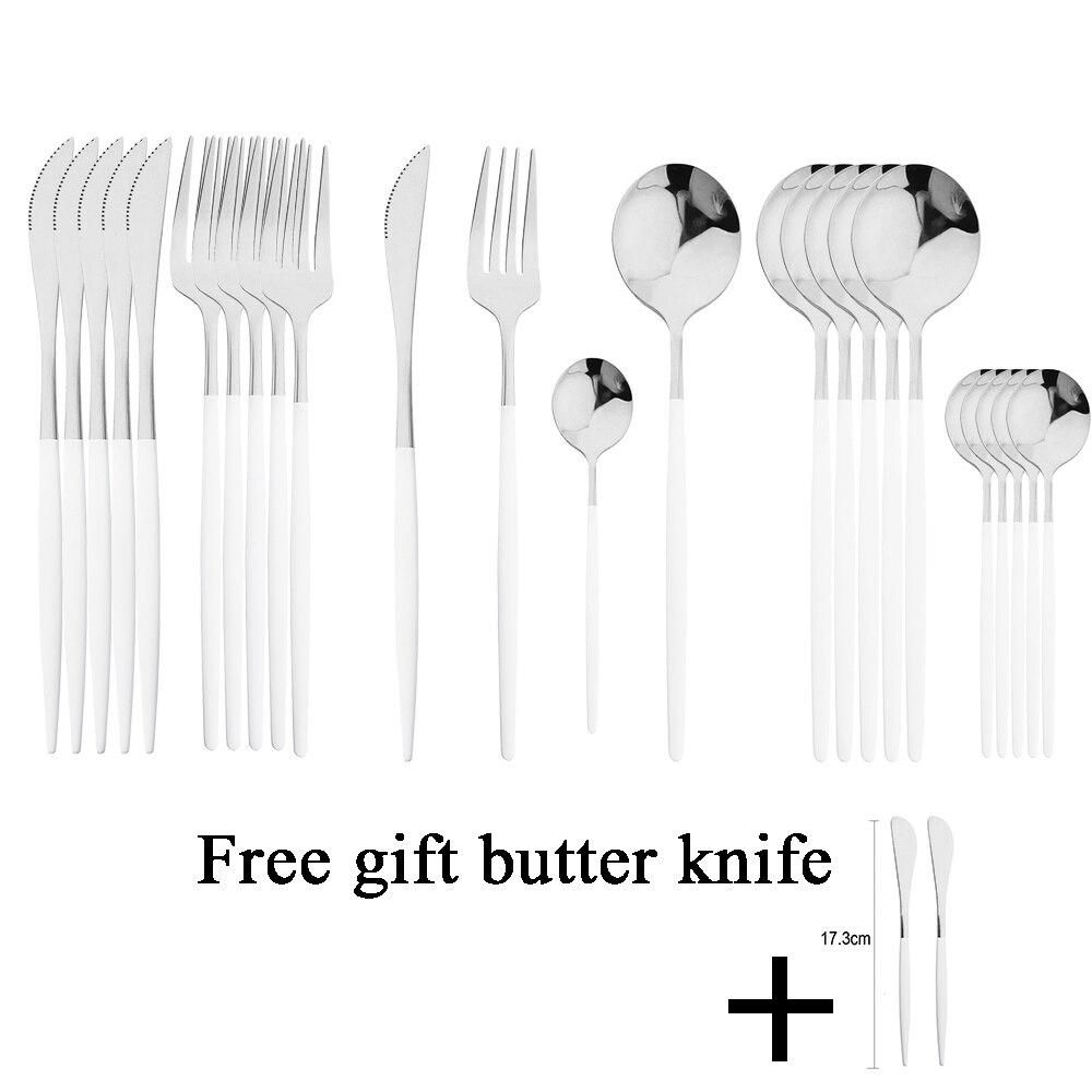24 stk Gull servisesett rustfritt stål gaffel skjekniv middagsservise med smørkniv Western bestikksett Kjøkkenbestikk Sølvtøy