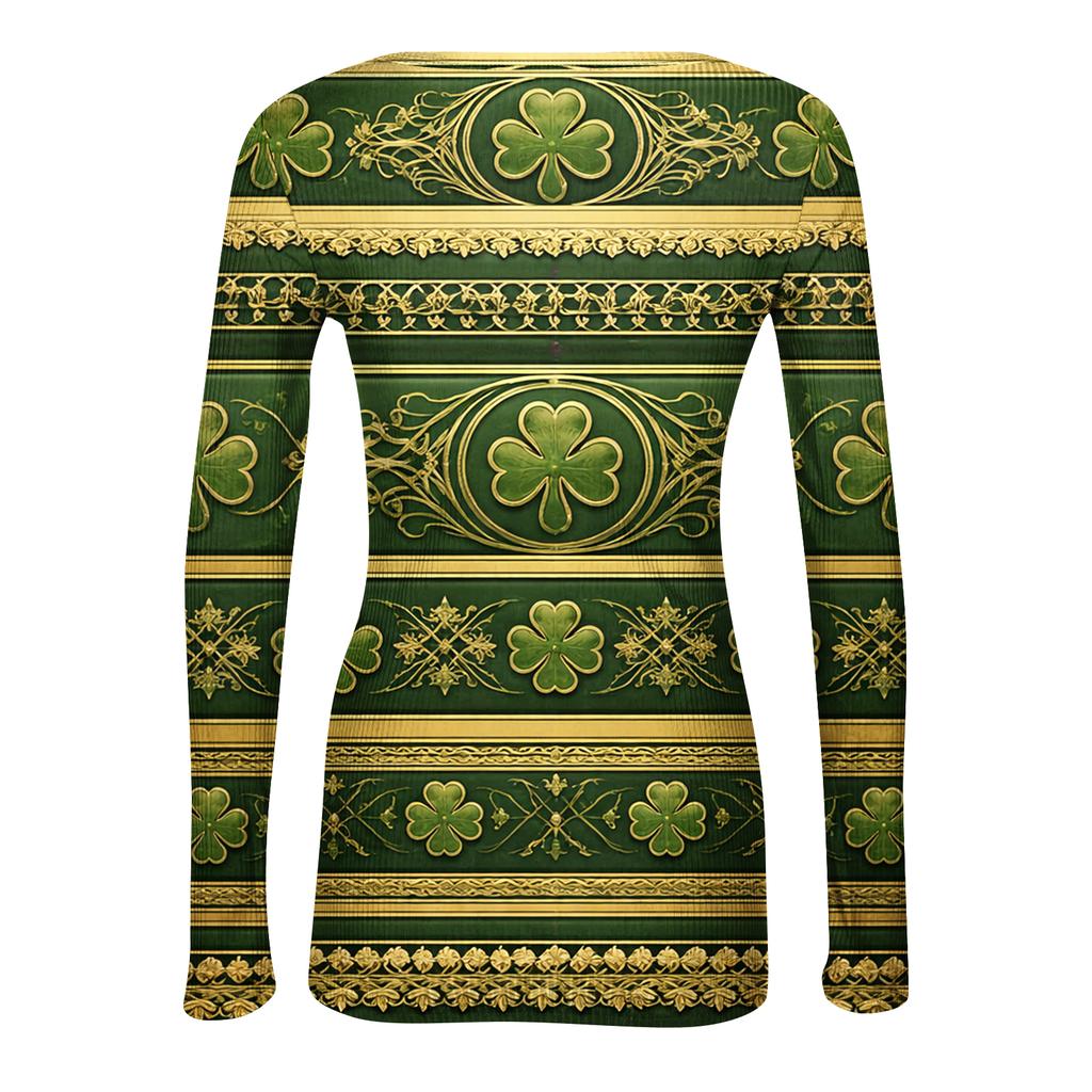 Women's And Winter Slim T-shirt Fashion Casual Printing Round Neck Pullover Long Sleeve Top