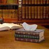Wooden Vintage Book-Shaped Tissue Holder Dispenser Retro Bookmarkable Cover with Tissue Flaps Decorative Napkin Box Home Office