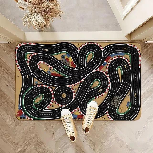 

Race Track Road Map Rectangle Carpet Kids Play Mat Non Slip Floor Rug Boys Room Home Decor Entryway Doormat Car Track Design 40x60cm