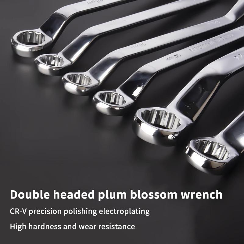 Double-Head Plum Wrench Set, Extended Two-In-One Design, Mirror Polished Chrome, Internal Hex, Perfect For Auto Repair