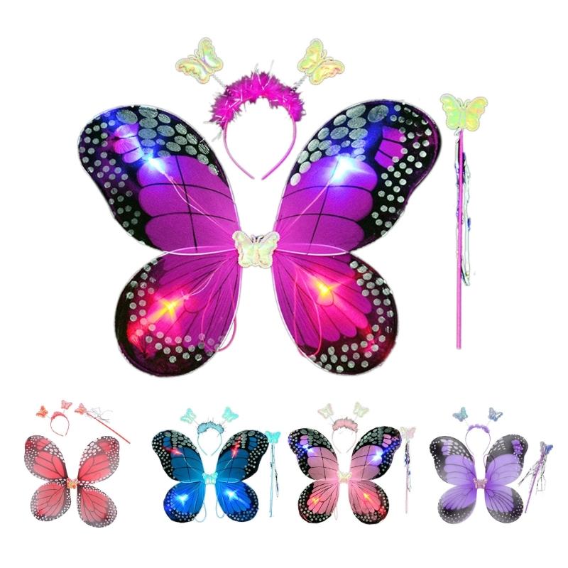 Cute Dreamlike Fairy Princess Angel Wand Butterfly-Wing Tutu Headband Birthday Party Halloween Cosplay-Costume Props