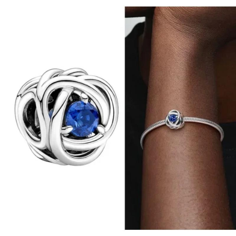 Silver S925 Twelve Month Birthstone Heart Eternity Charms Beads Pendant Fit Original Bracelet for Women DIY Fine Jewelry