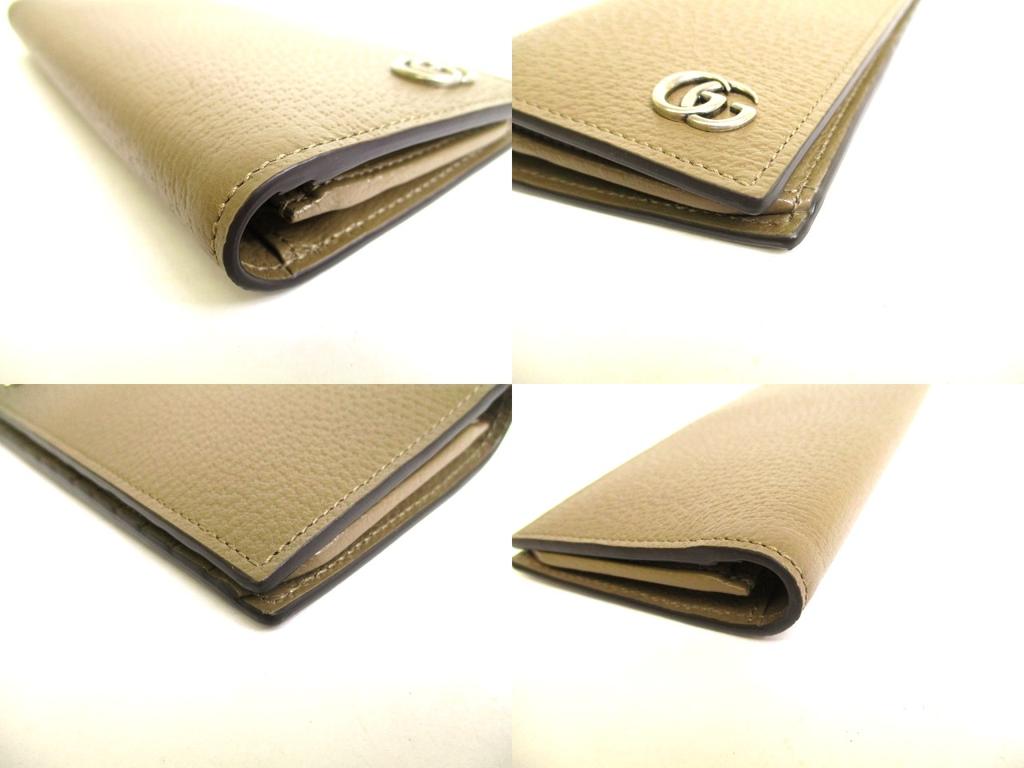 Authentic GUCCI Silver Marmont G Brown Leather Bifold Flap Long Wallet #9824  Refurbished