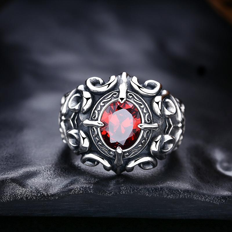 Retro Red Heart Crusades Vine Ring For Men Women Dark Gothic Vintage Open Ring Punk Accessories Designer  Unisex Gift