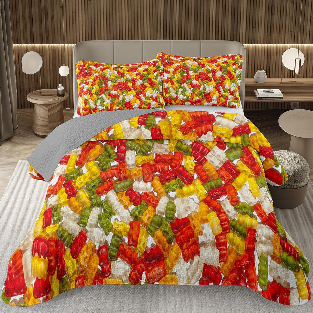 Søtt godteri dynesett for jenter gutter tenåringer, Lollipop-tema sengeteppe sett King dessert quiltet overkast tegneseriestil sengetøy