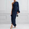 Women's Color Satin Off Shoulder Ruched Irregular Hem Dress for Cocktail Party
