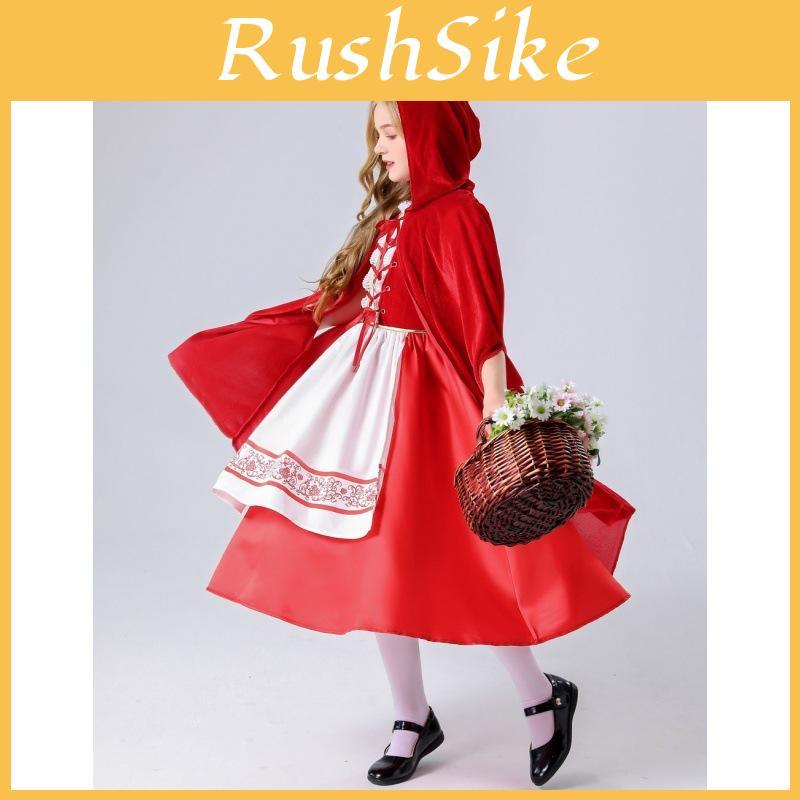 Enchanting Red Cape Costume For Girls With Polyester Fabric For Stage Performances