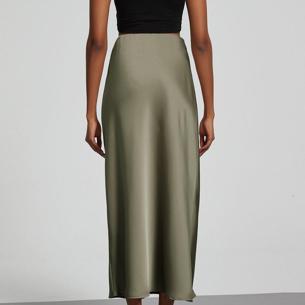 Fashion Satin Party Long Skirt High Waist Solid Color Casual Basic Women Skirts Fishtail Skirt Chic Summer Woman Clothing 2025