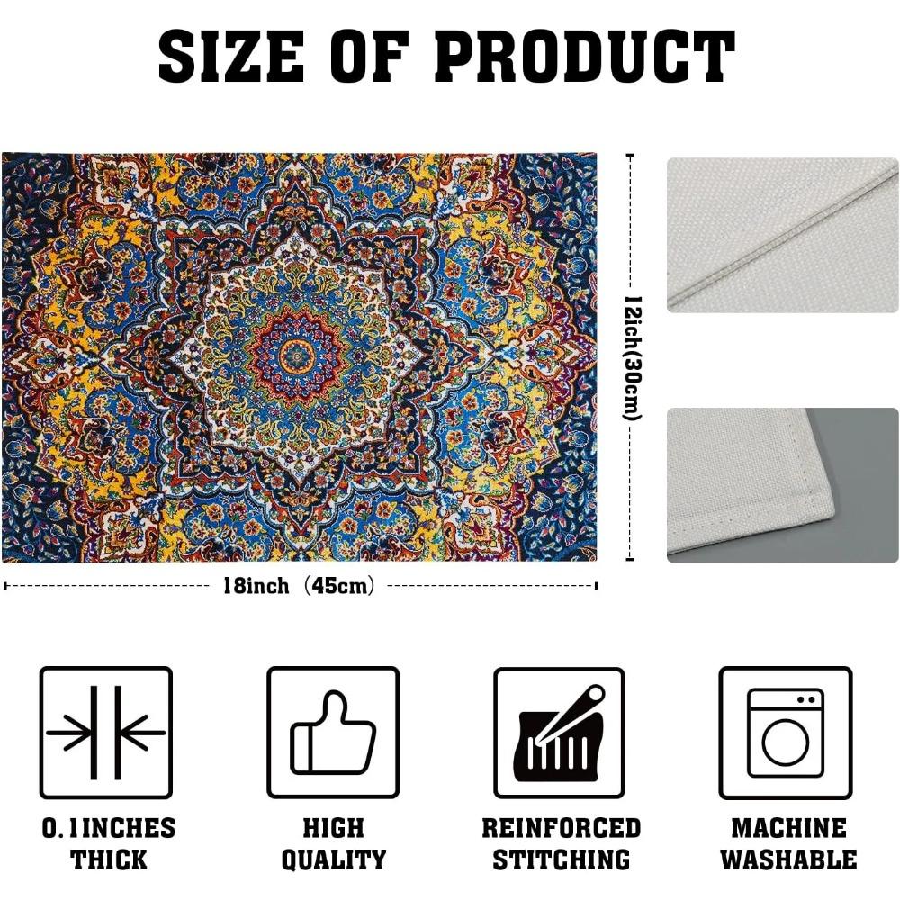 Colorful Mandala Bohemian Placemats Vintage Floral Washable Heat Resistant Boho Place Mats Indian Ethnic Ramadan Dinner Placemat