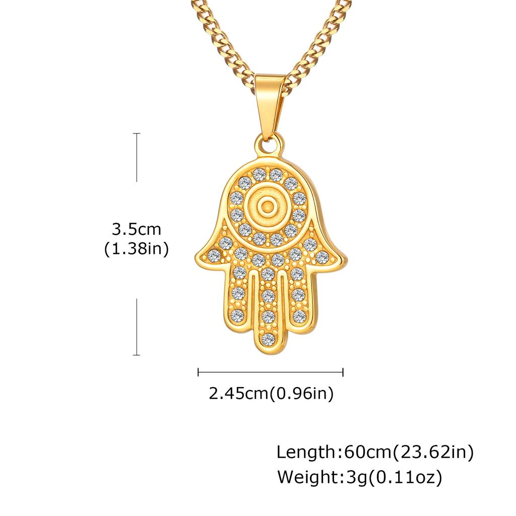 The Hand of Fatima Zircon Necklace for Men,Gold Color Evil Eye Stainless Steel Pendant,Turkish Jewelry Gift