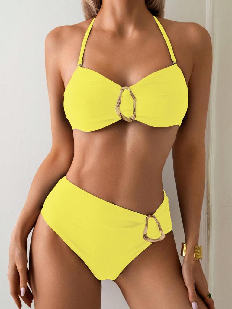 Swimsuit new sexy bikini solid color split swimsuit women