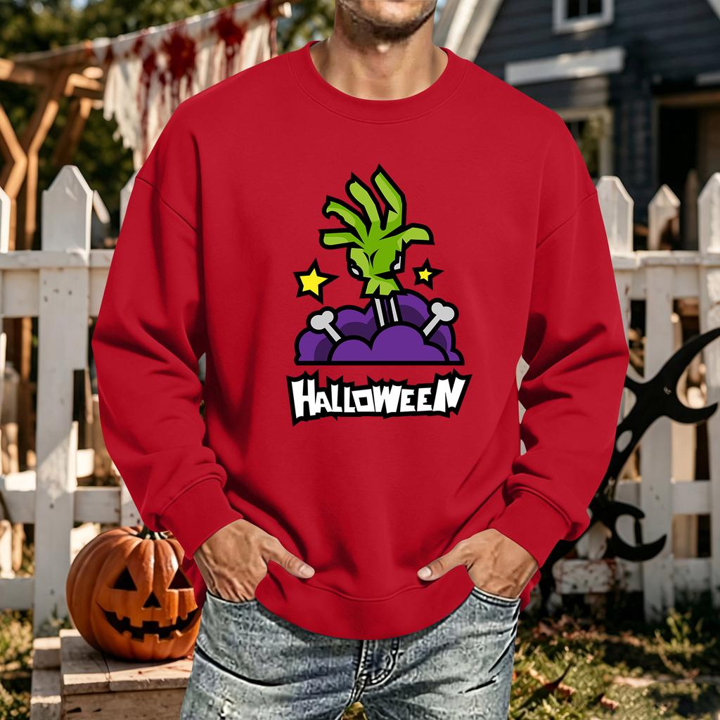 Men's Halloween Printed Long Sleeve T-Shirt Unisex Crewneck Casual Sports Top