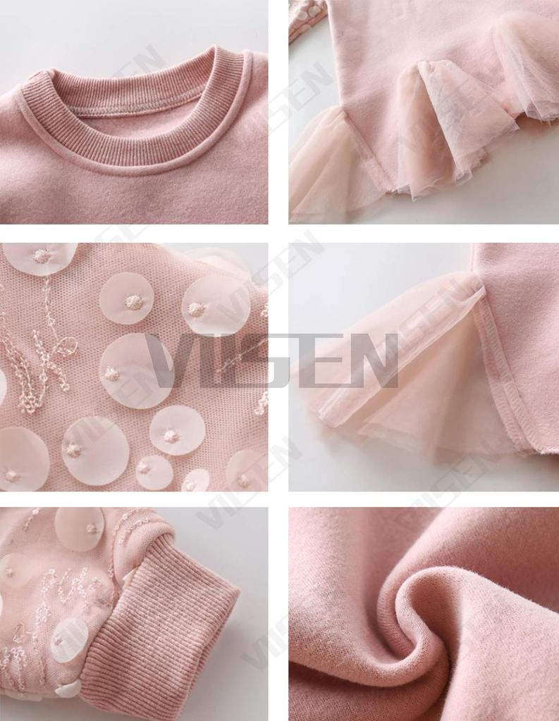 VIISEN Princess Long Sleeve Korean Perfect for Everyday Sizes 160cm Girls' Dress, Sweatshirt, Cute, Casual, Style, School, Kindergarten, Parties,