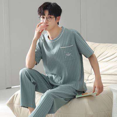 Pijama de Pantalones Cortos de Manga Corta Finos para Hombre, Nuevo para Primavera y Verano, Traje de Casa de Ocio de Talla Grande