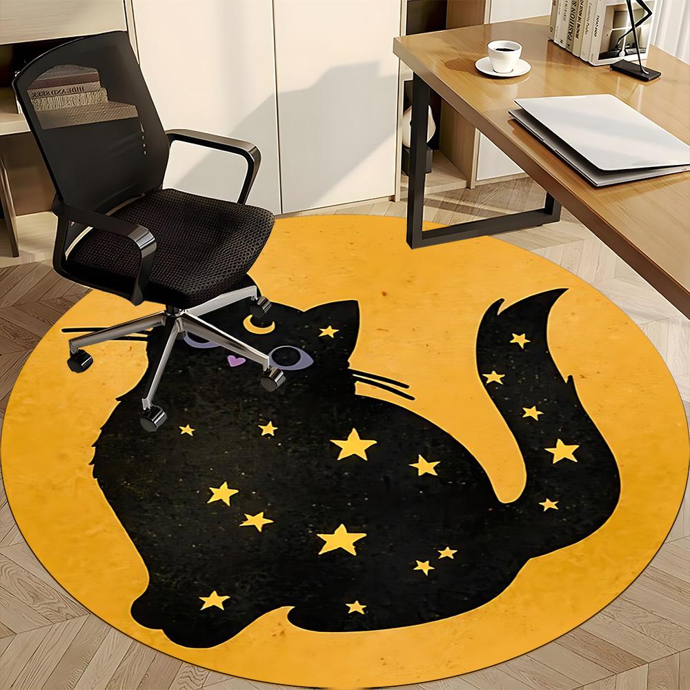 1pc Moon Cat Office Round Area Rug, Indoor Mat Suitable For Office, Under Office Chairs Bedroom Living Room Home Decor, Room Deco 113