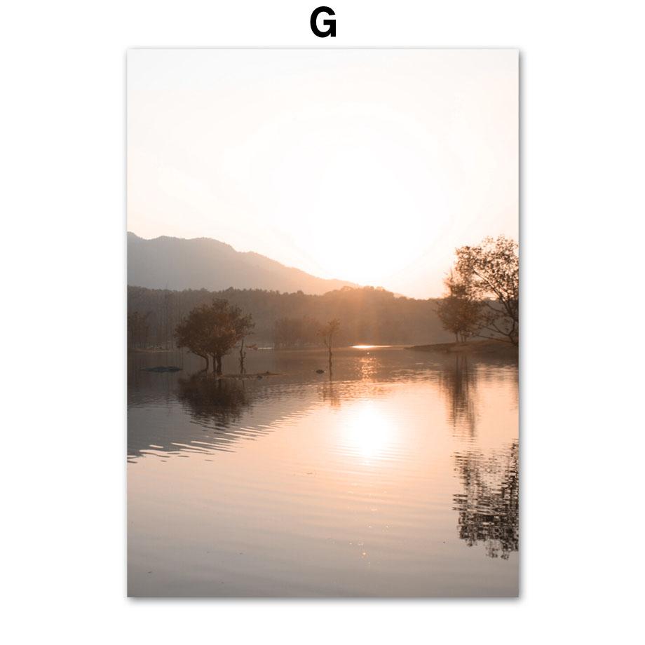 Mountain Calm Lake Tiger Horse Weed Dried Flowers Wall Art Prints Canvas Painting Nordic Poster Decor Pictures For Living Room