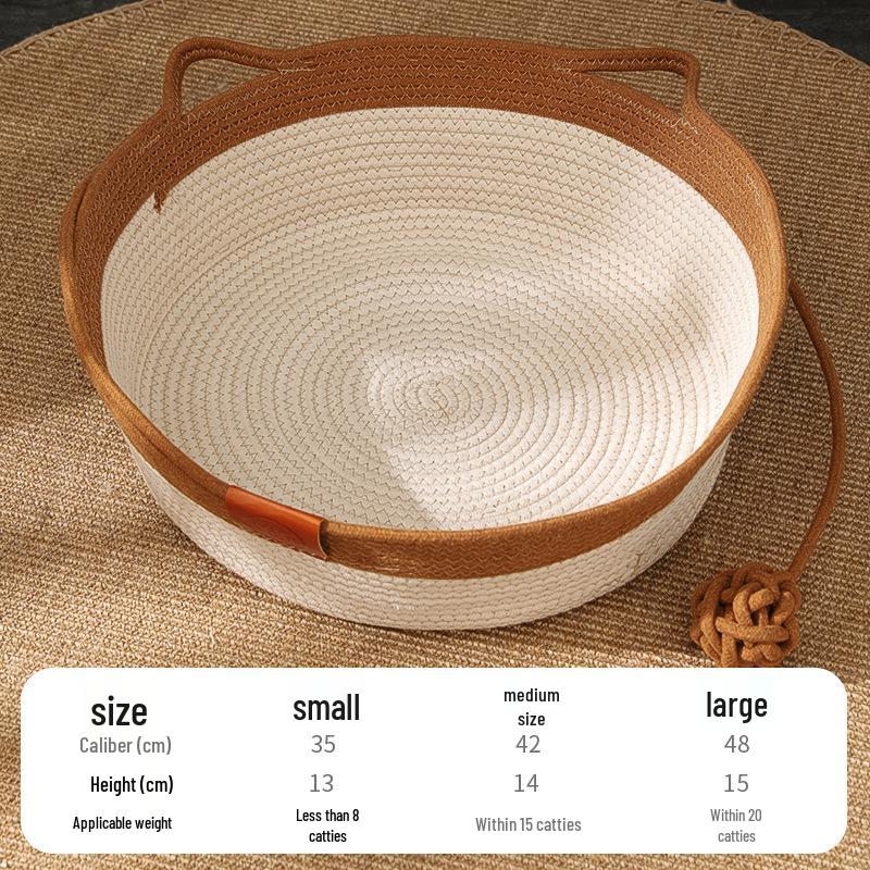 Hand-Woven Round Rattan Pet Bed - Japanese Cattail Cool Mat for Cats and Dogs
