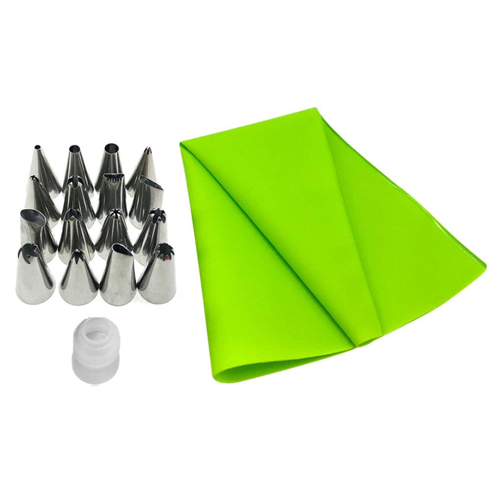 

18PCS/SET Cake Nozzle Stainless Steel Baking Nozzle DIY Kitchen Cookies Icing Piping Tool with Pastry Bag, Green