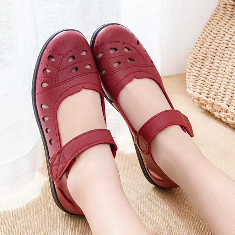 Hollow Soft-soled Mother Shoes Single Shoes Spring Comfortable Flat-bottomed Women's Shoes Hole Leather Shoes
