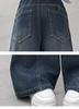 Girls' High-Waisted Wide-Leg Jeans - Deep Blue Multi-Pocket Slimming Pants for Older Children