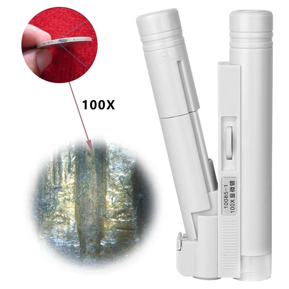 Portable LED Lamp Light Jewelry Loupe Magnifier Handheld 100X Pocket Microscope