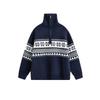 Pull Cardigan Homme Jacquard Fair Isle Fermeture Éclair Demi-Zip Col Montant Noël