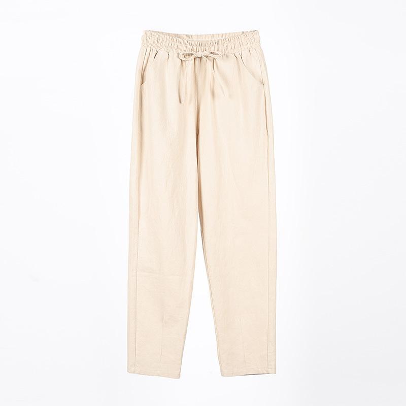 Women's Summer Loose Thin Section Leisure Cotton Linen Harem Trousers Solid Colour Mid-waist Nine Radish Trousers