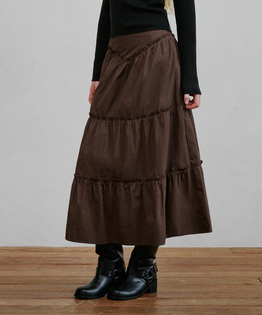 Belloel Shirred Long Skirt Brown