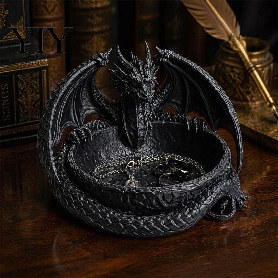 3D Printed Dragon Decor Gothic Jewelry Tray, Figurine, Mythical Creature Desktop Decorative Trinket Dish Organizer for Keys Coins Rings, Dark Fantasy