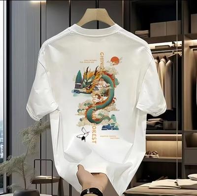 Harajuku Dragon Komik Desenli Tişört Erkek Vintage Bol Pamuklu Üstler Yazlık Giysiler Büyük Boy Spor Tişörtü