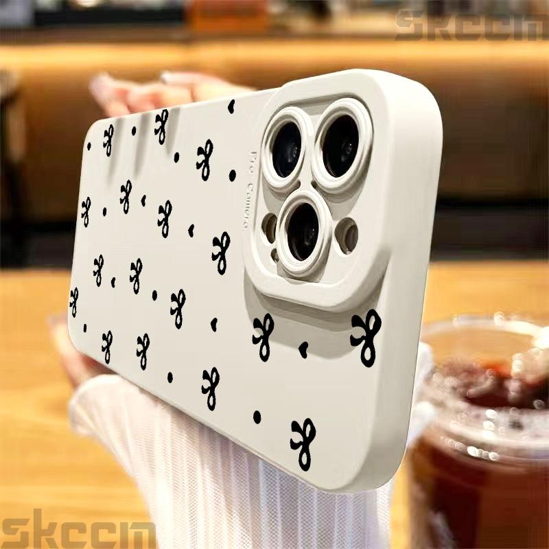 Black Bow Pattern Phone Case For iPhone 16 15 14 11 Pro Max 12 13 Mini XS XR X 8 7 16 Plus Shockproof Soft Silicone Bumper Cover