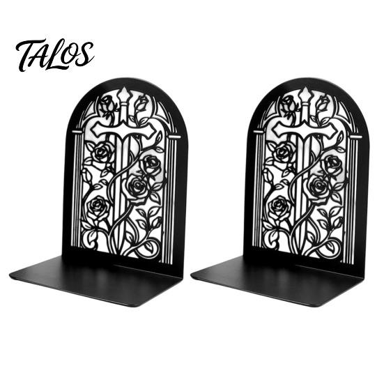 Office Desk Organizer 1 Pair Flower Metal Bookends, Decorative Vase Book Ends for Artistic Bookend Shelves, Black Holder Stopper Home Reading
