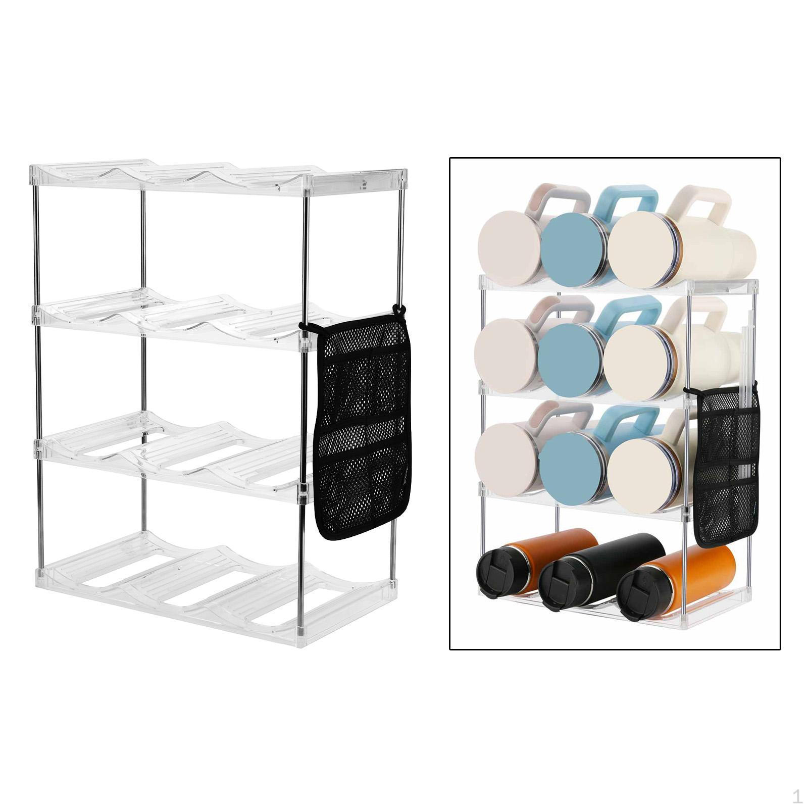 

Water Bottle Organizer Holder Organization Nonslip Cup Storage Rack with Mesh Pouch for