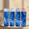 1PC Deep Blue Alcohol Ink Pattern 750ml Color Plastic Sports Water Bottle Leakproof Flip Straw Lid Suitable for Sports Office Home Use