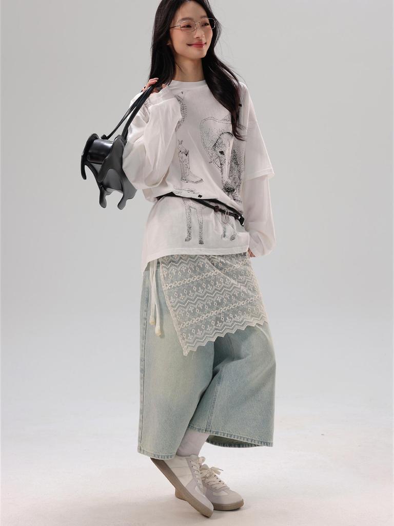 Lace Hem Layering Skirt for Women - Slimming Inner Wear Anti-Exposure Apron-Style with Magical (Shenqi) Buttocks Covering.