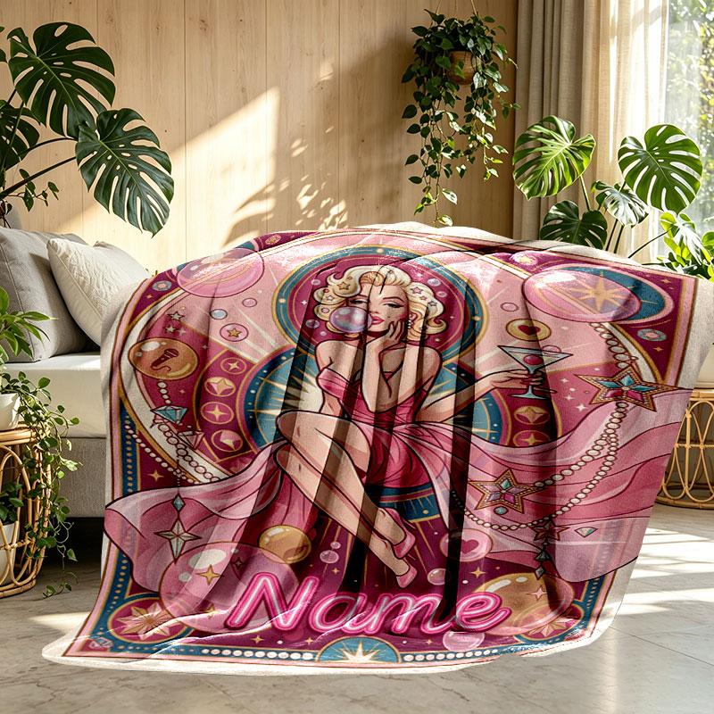 Custom Name Personalized Marilyn Monroe Print Blanket, Home Decor, Bedroom, Sofa, Camping, Couch, Gifts for Birthday Christmas