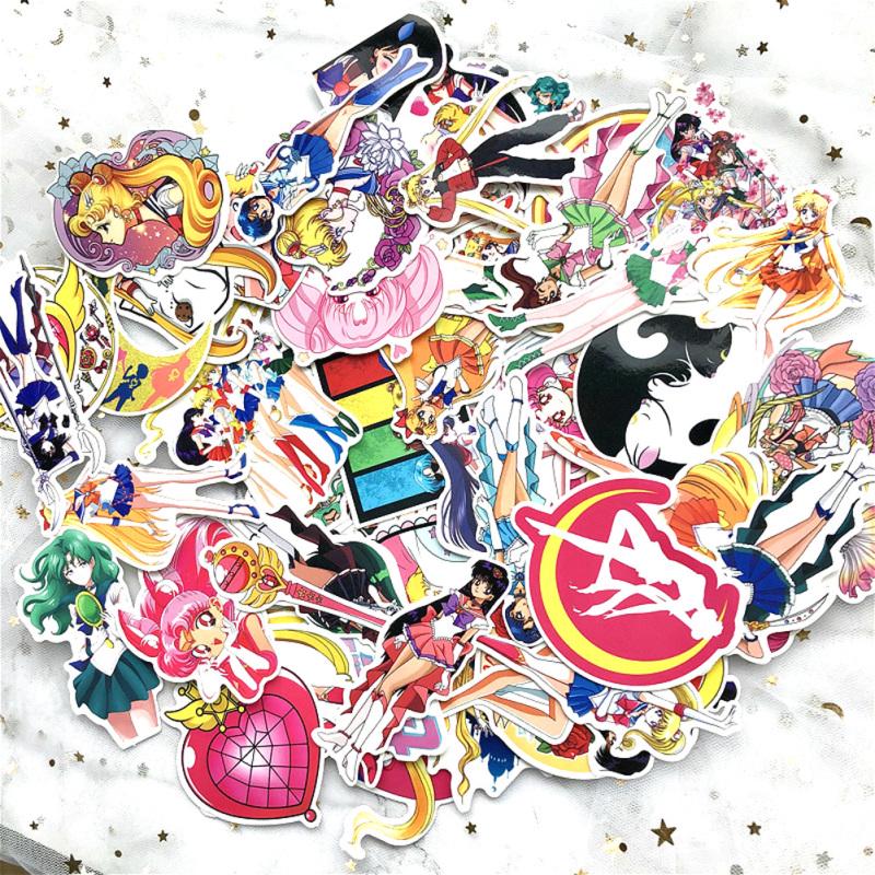 POTAN 75pcs Sailor Moon Suitcase Stickers Cute Cartoon Computer Laptop Skateboard Paster