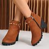 Fashion Women High Heeled Ankle Boots Retro Suede Leather Casual Boot Designer Riveted High-heeled Boots Side Zipper Women's Short Botas