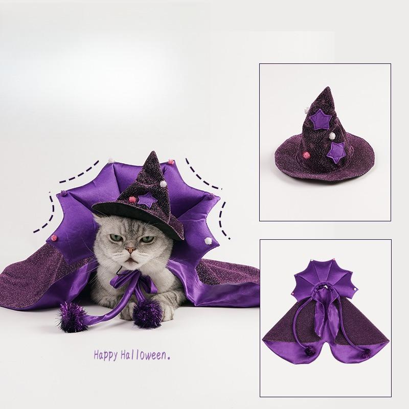 2pcs/set Halloween Pet Cat and Dog Costumes Magic Capes Hats Festival Sets Vampire Cloaks Cosplay Costumes and Decorations