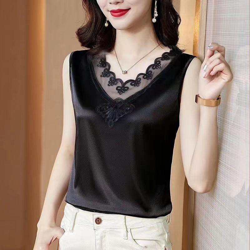 New suspender large size women's clothing spring and summer inner shirt outer wear sleeveless backing lace V-neck top vest women's trend