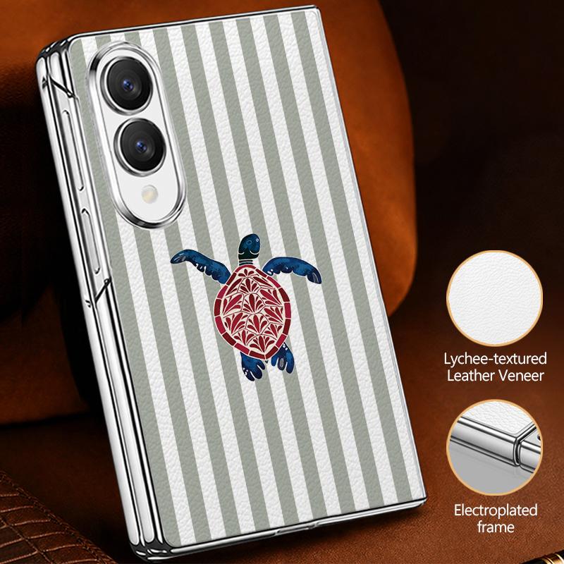 Coconut Stripe Pattern Case For Samsung Z Fold 8 Ultra 7 6 5 4 Luxury Plating Leather Skin Phone Cover For Galaxy Z Fold8 Fold7 Fold6 Fold5