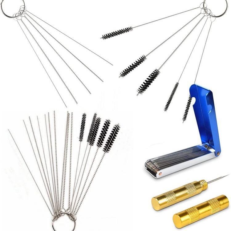 15-Piece Carburetor Jet Cleaning Brush Set with Spray Gun Nozzle Cleaners - Stainless Steel Needles & Nylon Brushes